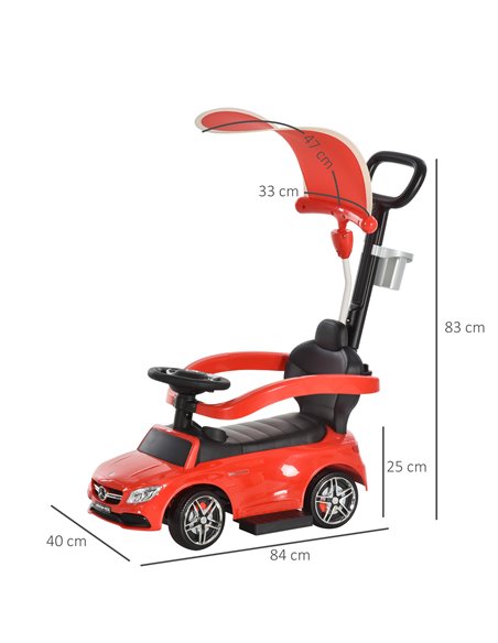 HOMCOM 3 in 1 Ride On Push Along Car Mercedes Benz for Toddlers Stroller Sliding Walking Car with Sun Canopy Horn Safety Bar Cup - pic 6465 | FastDaddyshop