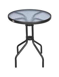 Outsunny Round Metal Garden Table, 60cm Diameter Tempered Glass Top, Outdoor Patio Furniture, Black 84B-147