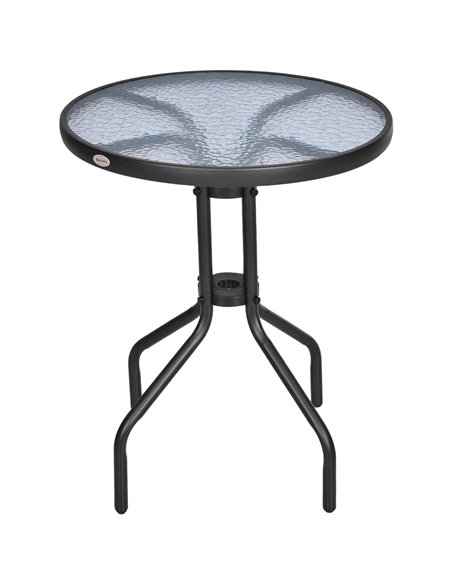 Outsunny Round Metal Garden Table, 60cm Diameter Tempered Glass Top, Outdoor Patio Furniture, Black 84B-147 - pic 64650 | FastDaddyshop