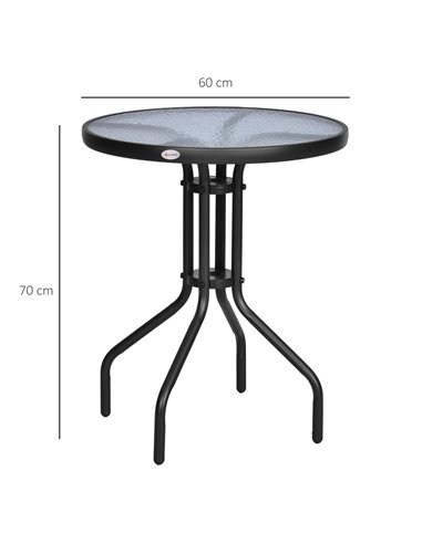 Outsunny Round Metal Garden Table, 60cm Diameter Tempered Glass Top, Outdoor Patio Furniture, Black 84B-147