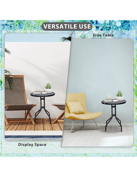 Outsunny Round Metal Garden Table, 60cm Diameter Tempered Glass Top, Outdoor Patio Furniture, Black 84B-147 - pic 64654 | FastDaddyshop
