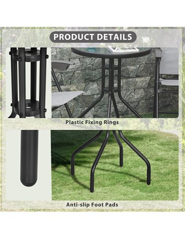 Outsunny Round Metal Garden Table, 60cm Diameter Tempered Glass Top, Outdoor Patio Furniture, Black 84B-147