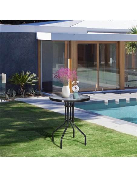 Outsunny Round Metal Garden Table, 60cm Diameter Tempered Glass Top, Outdoor Patio Furniture, Black 84B-147 - pic 64656 | FastDaddyshop