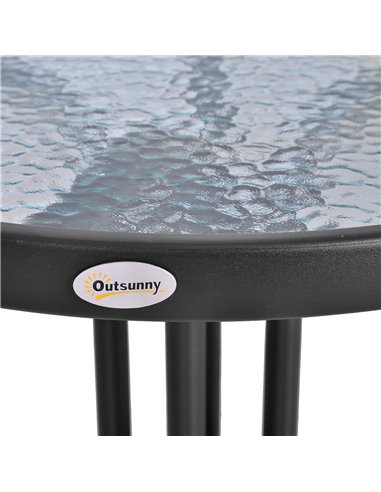 Outsunny Round Metal Garden Table, 60cm Diameter Tempered Glass Top, Outdoor Patio Furniture, Black 84B-147