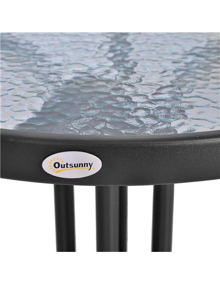 Outsunny Round Metal Garden Table, 60cm Diameter Tempered Glass Top, Outdoor Patio Furniture, Black 84B-147 - pic 64657 | FastDaddyshop