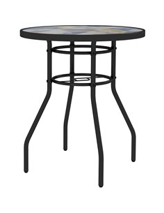 Outsunny Garden Table with Tempered Glass Top, Printed Design, Steel Frame, for Porch, Multicolour 84G-399V00MX