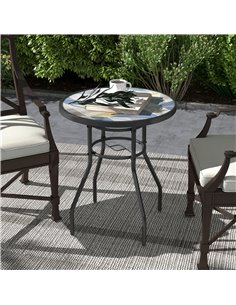 Outsunny Garden Table with Tempered Glass Top, Printed Design, Steel Frame, for Porch, Multicolour 84G-399V00MX 2