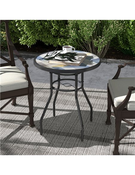 Outsunny Garden Table with Tempered Glass Top, Printed Design, Steel Frame, for Porch, Multicolour 84G-399V00MX - pic 64660 | FastDaddyshop