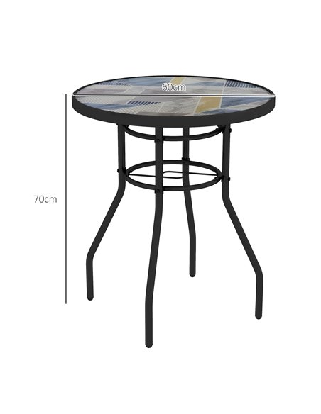 Outsunny Garden Table with Tempered Glass Top, Printed Design, Steel Frame, for Porch, Multicolour 84G-399V00MX - pic 64661 | FastDaddyshop