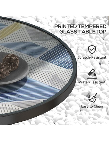Outsunny Garden Table with Tempered Glass Top, Printed Design, Steel Frame, for Porch, Multicolour 84G-399V00MX - pic 64662 | FastDaddyshop