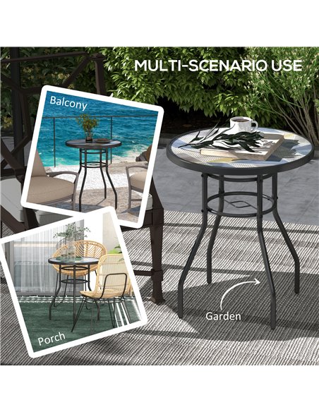 Outsunny Garden Table with Tempered Glass Top, Printed Design, Steel Frame, for Porch, Multicolour 84G-399V00MX - pic 64664 | FastDaddyshop