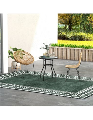 Outsunny Garden Table with Tempered Glass Top, Printed Design, Steel Frame, for Porch, Multicolour 84G-399V00MX