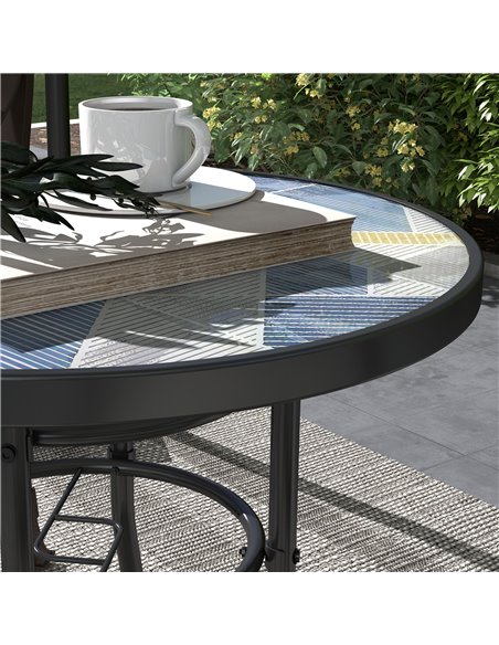 Outsunny Garden Table with Tempered Glass Top, Printed Design, Steel Frame, for Porch, Multicolour 84G-399V00MX - pic 64666 | FastDaddyshop
