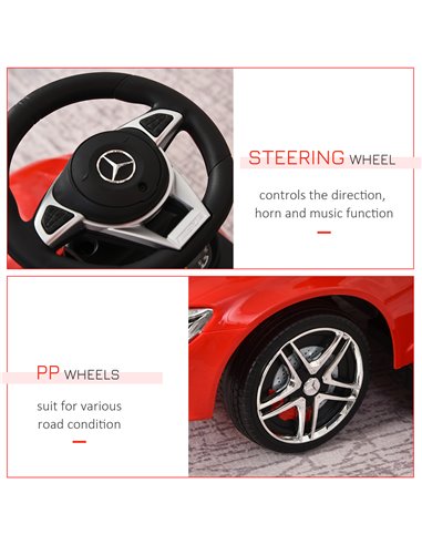HOMCOM 3 in 1 Ride On Push Along Car Mercedes Benz for Toddlers Stroller Sliding Walking Car with Sun Canopy Horn Safety Bar Cup