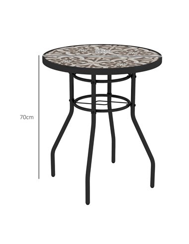 Outsunny Tempered Glass Top Garden Table with Glass Printed Design, Steel Frame, Foot Pads for Porch, Balcony, Tan Brown 84G-399
