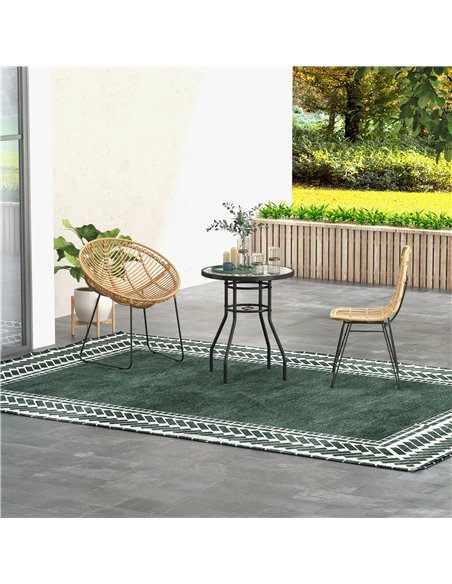 Outsunny Tempered Glass Top Garden Table with Glass Printed Design, Steel Frame, Foot Pads for Porch, Balcony, Tan Brown 84G-399 - pic 64674 | FastDaddyshop