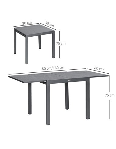 Outsunny Extendable Garden Table for 6 with Aluminium Frame, Steel Tabletop, Dark Grey 84G-376V00CG