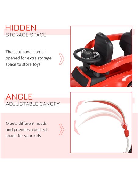 HOMCOM 3 in 1 Ride On Push Along Car Mercedes Benz for Toddlers Stroller Sliding Walking Car with Sun Canopy Horn Safety Bar Cup - pic 6468 | FastDaddyshop