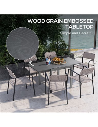 Outsunny Extendable Garden Table for 6 with Aluminium Frame, Steel Tabletop, Dark Grey 84G-376V00CG
