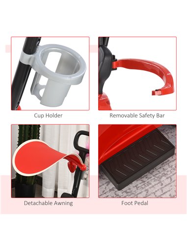 HOMCOM 3 in 1 Ride On Push Along Car Mercedes Benz for Toddlers Stroller Sliding Walking Car with Sun Canopy Horn Safety Bar Cup