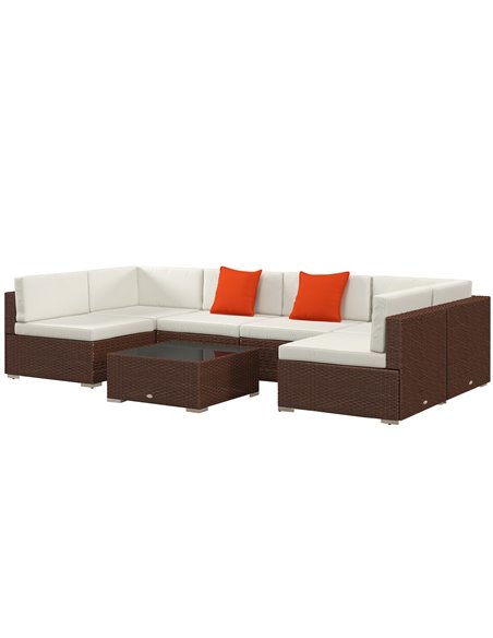 Outsunny Seven-Piece Garden Rattan Set, with Glass-Top Table - Brown 860-027V71MB - pic 64695 | FastDaddyshop