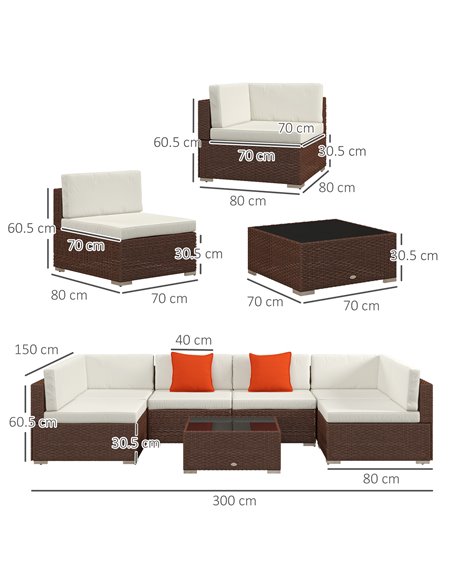 Outsunny Seven-Piece Garden Rattan Set, with Glass-Top Table - Brown 860-027V71MB - pic 64697 | FastDaddyshop