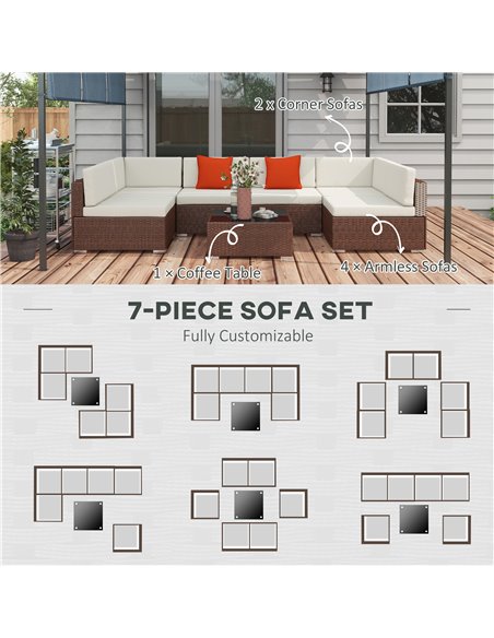 Outsunny Seven-Piece Garden Rattan Set, with Glass-Top Table - Brown 860-027V71MB - pic 64698 | FastDaddyshop