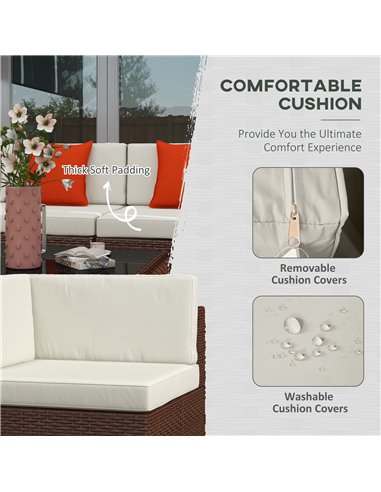Outsunny Seven-Piece Garden Rattan Set, with Glass-Top Table - Brown 860-027V71MB