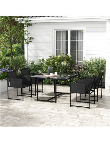 Outsunny 5 Piece Garden Dining Set with Breathable Mesh Seat, Adjustable Backrest, Tempered Glass Table Top for Patio, Black 84G