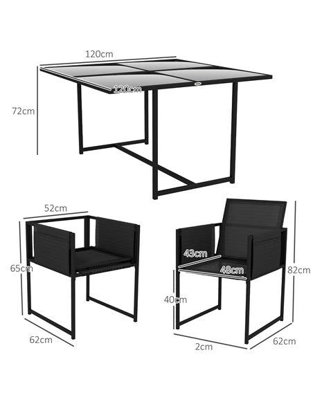 Outsunny 5 Piece Garden Dining Set with Breathable Mesh Seat, Adjustable Backrest, Tempered Glass Table Top for Patio, Black 84G - pic 64706 | FastDaddyshop