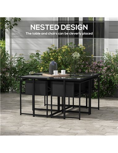 Outsunny 5 Piece Garden Dining Set with Breathable Mesh Seat, Adjustable Backrest, Tempered Glass Table Top for Patio, Black 84G