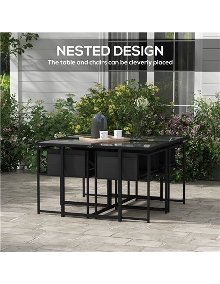 Outsunny 5 Piece Garden Dining Set with Breathable Mesh Seat, Adjustable Backrest, Tempered Glass Table Top for Patio, Black 84G - pic 64707 | FastDaddyshop