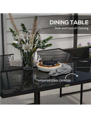 Outsunny 5 Piece Garden Dining Set with Breathable Mesh Seat, Adjustable Backrest, Tempered Glass Table Top for Patio, Black 84G