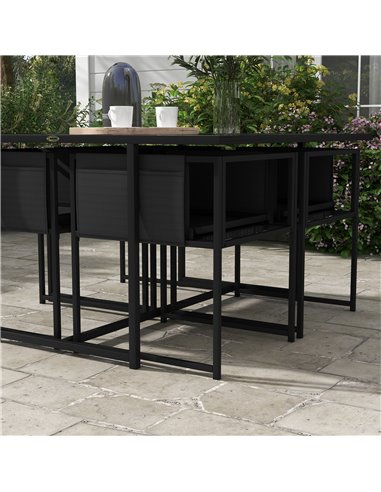 Outsunny 5 Piece Garden Dining Set with Breathable Mesh Seat, Adjustable Backrest, Tempered Glass Table Top for Patio, Black 84G