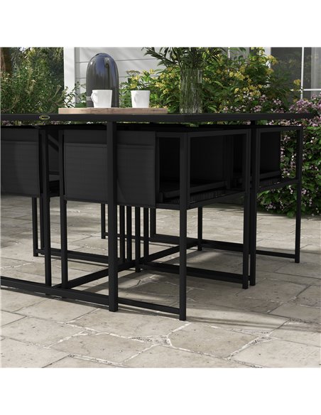 Outsunny 5 Piece Garden Dining Set with Breathable Mesh Seat, Adjustable Backrest, Tempered Glass Table Top for Patio, Black 84G - pic 64711 | FastDaddyshop