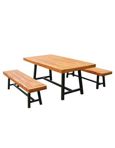 Outsunny Garden 3 Pieces Acacia Wood Picnic Table and 2 Benches Set, Natural 84B-172