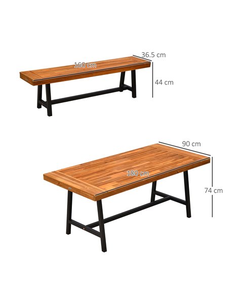 Outsunny Garden 3 Pieces Acacia Wood Picnic Table and 2 Benches Set Dining Trestle Beer Table Patio Outdoor Indoor Furniture 84B - pic 64724 | FastDaddyshop