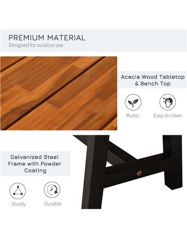 Outsunny Garden 3 Pieces Acacia Wood Picnic Table and 2 Benches Set Dining Trestle Beer Table Patio Outdoor Indoor Furniture 84B