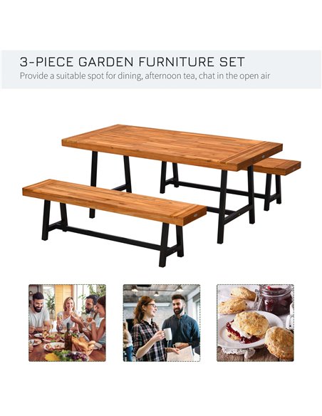 Outsunny Garden 3 Pieces Acacia Wood Picnic Table and 2 Benches Set Dining Trestle Beer Table Patio Outdoor Indoor Furniture 84B - pic 64726 | FastDaddyshop