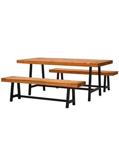 Outsunny Garden 3 Pieces Acacia Wood Picnic Table and 2 Benches Set Dining Trestle Beer Table Patio Outdoor Indoor Furniture 84B
