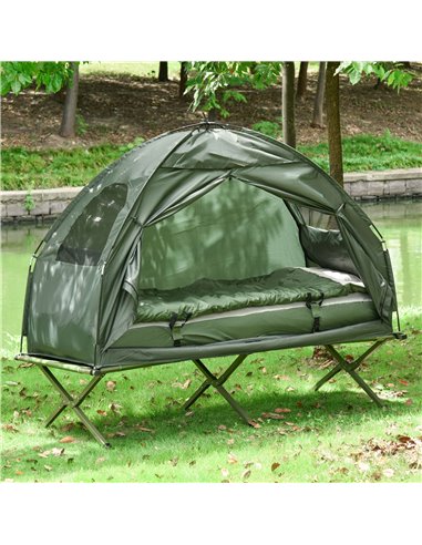 Outsunny 1 person Foldable Camping Tent w/Sleeping Bag Air Mattress Outdoor Hiking Picnic Bed cot w/Foot Pump B2-0006