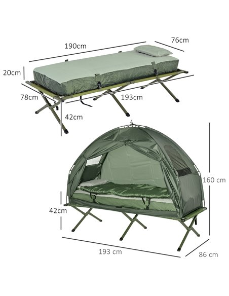 Outsunny 1 person Foldable Camping Tent w/Sleeping Bag Air Mattress Outdoor Hiking Picnic Bed cot w/Foot Pump B2-0006 - pic 64732 | FastDaddyshop