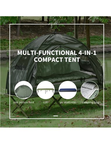 Outsunny 1 person Foldable Camping Tent w/Sleeping Bag Air Mattress Outdoor Hiking Picnic Bed cot w/Foot Pump B2-0006
