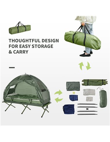 Outsunny 1 person Foldable Camping Tent w/Sleeping Bag Air Mattress Outdoor Hiking Picnic Bed cot w/Foot Pump B2-0006