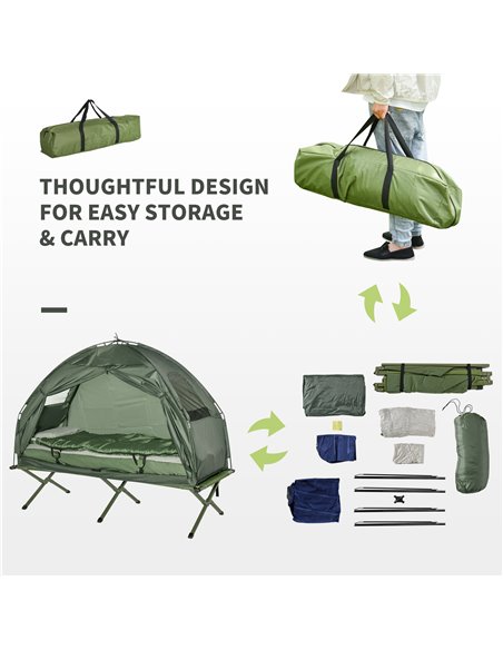 Outsunny 1 person Foldable Camping Tent w/Sleeping Bag Air Mattress Outdoor Hiking Picnic Bed cot w/Foot Pump B2-0006 - pic 64734 | FastDaddyshop