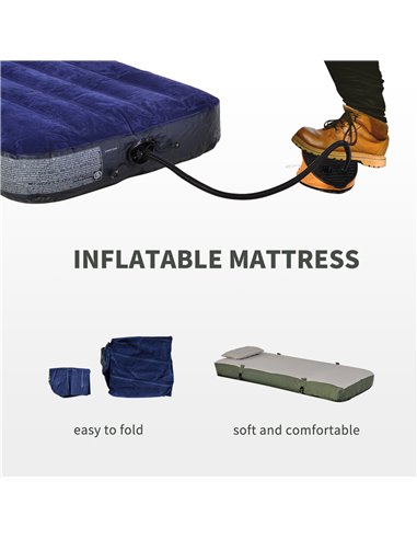 Outsunny 1 person Foldable Camping Tent w/Sleeping Bag Air Mattress Outdoor Hiking Picnic Bed cot w/Foot Pump B2-0006
