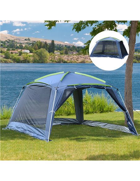 Outsunny Portable Camping Tent, 5-8 Person Dome Tent, Outdoor Screen House, Sun Shelter, 360°x355x215cm, Dark Blue/Green A20-019 - pic 64740 | FastDaddyshop