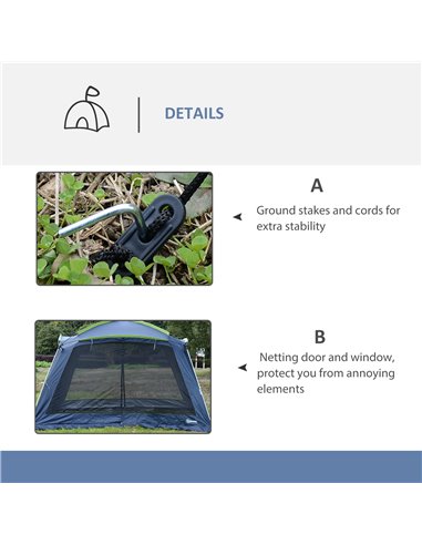 Outsunny Portable Camping Tent, 5-8 Person Dome Tent, Outdoor Screen House, Sun Shelter, 360°x355x215cm, Dark Blue/Green A20-019