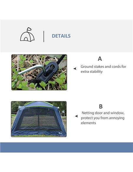 Outsunny Portable Camping Tent, 5-8 Person Dome Tent, Outdoor Screen House, Sun Shelter, 360°x355x215cm, Dark Blue/Green A20-019 - pic 64743 | FastDaddyshop