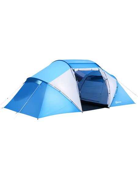 Outsunny 4-6 Man Camping Tent w/ Two Bedroom, Hiking Sun Shelter, UV Protection Tunnel Tent, Blue and White A20-044 - pic 64748 | FastDaddyshop